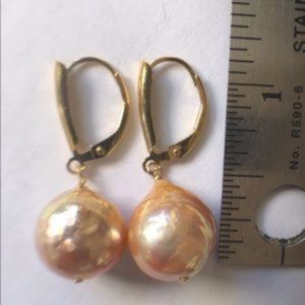 Edison (Kasumi-Like) 12mm Pearls 14K Gold Filled Shield Leverbacks - Picture 2 of 8
